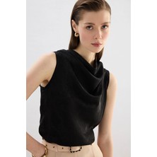 Sateen Degaje Yaka Bluz - Siyah