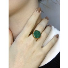 Esha Doğal Taş Ceyt Doğal Taşlı Kadın Altın Kaplama Ayarlanabilir Yüzük EUY87Y