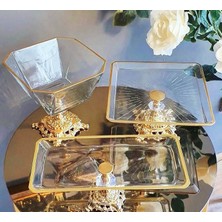 Gold 3 Parça Pasta Sunumluk Set | Kurabiyelik & Servis Tabağı - Elta Collection