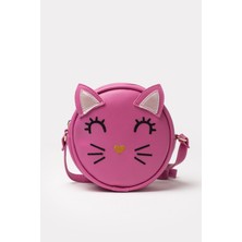 İcone Bag Yuvarlak Kedi Kafası Tasarımlı Kız Çocuk Omuz Çantası Suni Kız Çocuk Çantası