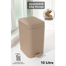 Meleni Home 10 Lt Pedallı Sessiz Çöp Kovası - Yavaş Kapanır Amortisörlü Kapak Banyo Mutfak Çöp Kovası Latte