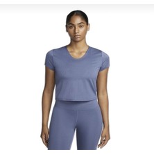 Nike Dri-Fıt Women's Ribbed Short-Sleeve Running Top Mavi Kadın T-Shirt DX0314-491