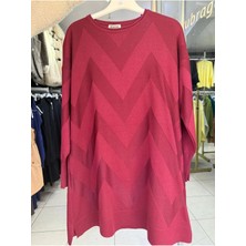 Kadın Kolları Düğmeli Zikzak Desen Merserize Tunik