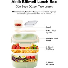 Meleni Home Bondie Kilitli Kapak Yemek Kabı - 2 Katlı Bölmeli Kaşık ve Sosluklu Lunch Box Beslenme Kutusu Yeşil