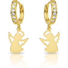 Mavili Gümüş Melek Küpe Taşlı Sallantılı - Altın