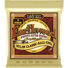 Ernie Ballu Earthwood Halk Akustik Gitar Dizeleri Naylon Şeffaf Altın Tonlu Ball Sonu 80/20 Bronz 3'