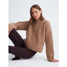 Dilvin 60995 Dik Yaka Düğmeli Triko Hırka-K.bej Me.