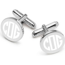 Hediye Shop Circle Monogram Yazılı Krom Kaplama Yuvarlak Kol Düğmesi