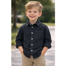 Connemara Erkek Çocuk Siyah Kot Gömlek Uzun Kollu Düğmeli Cepli Rahat Kalıp