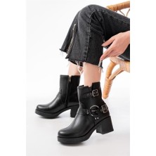 Sibel Gürel 5109-3028 Siyah Toka Aksesuarlı Fermuarlı Topuklu Günlük Kadın Bot