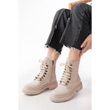 Sibel Gürel 812-2121 Bej Bağcıklı Fermuarlı Günlük Kadın Bot