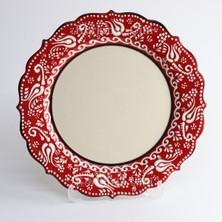 Korkmaz Çini 26 cm Beyaz Kabartma Kaligrafi Tabağı