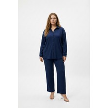 Şuranur Homewear Bürümcük Kumaş Gömlek Yaka Düğmeli Alt Üst Takım Tesettüre Uygun M/6xl (Lacivert)
