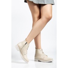 Sibel Gürel 165-225 Bej Yanki Bağcıklı Fermuarlı Günlük Kadın Bot