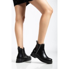 Sibel Gürel 02-02 Siyah Kırışık Rugan Taş Aksesuarlı Lastikli Günlük Kadın Bot