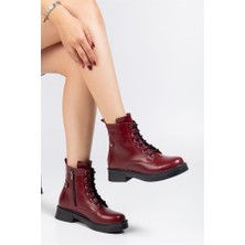 Sibel Gürel 02-2003 Bordo Kırışık Rugan Bağcıklı Fermuarlı Günlük Kadın Bot