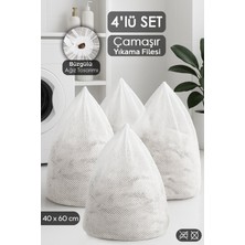 Meleni Home 4'lü Ipli Çamaşır Yıkama Filesi Seti - Koruyucu Çamaşır Yıkama Torbası 40X60 cm Beyaz