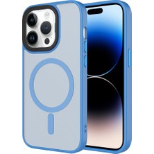 Akare iPhone 14 Pro Max Kılıf Mat Arka Yüzey Wireless Şarj Özellikli Zore Flet M-Safe Kapak - Açık Mavi