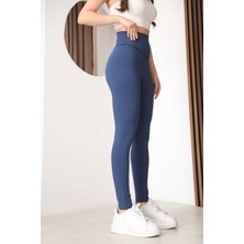 Arda Kadın Mavi Yüksek Bel Yoga ve Pilates Taytı - Esnek Polyester Spandex Toparlayıcı Spor Tayt