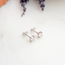 Nereze 925 Ayar Gümüş Pırlanta Montür 4 mm Tektaş Küpe