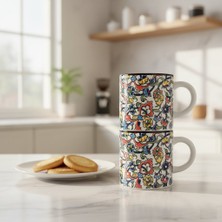 RGS Homelife 2'li El Yapımı Seramik Kupa Seti, Seramik Kahve, Espresso ve Çay Kupa Seti Beyaz Zemin