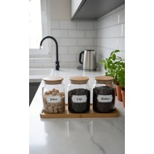 Stantlı 3'lü Vakumlu Bambu Kapaklı Cam Saklama/düzenleme Kavanozu 900 ml