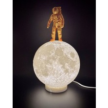 Astronot Figürlü Ay Lambası | 3D Baskı Dekoratif Gece Lambası | Sıcak Beyaz LED