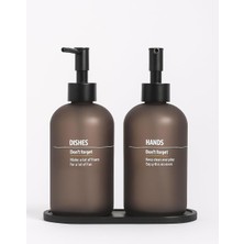 Storemax Bulaşık Deterjanlık ve Sabunluk Seti Bambu Tepsili Şık Ikili Set Siyah Beyaz Modern Tasarım Kompozit Malzemeli Mutfak Tezgah Üstü Organizer (Gri)