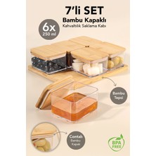 Meleni Home 7 Parça Bambu Kapaklı Kahvaltılık Seti - Bambu Tepsili Vakumlu Sızdırmaz Kapaklı Saklama Kabı 250 ml