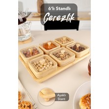 Meleni Home 6'lı Standlı Bambu Kahvaltılık Seti - Kapaklı Çerezlik Sunumluk Çok Amaçlı Saklama Kabı Bambu Kase