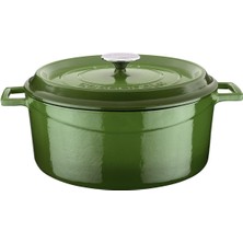 Lava Döküm Yuvarlak Tencere, Trendy, 28 Cm, 6.71 L Hacim, Yeşil