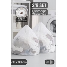 Meleni Home 2'li Perde ve Çamaşır Yıkama Filesi Seti - Büyük Boy Ipli Yıkama Filesi 60X80 cm Beyaz