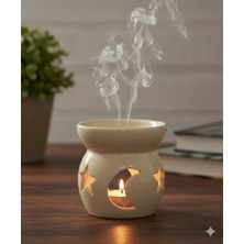 Atölye Fibula Modern Ay Yıldız Kesimli Seramik Mumluk ve Buhurdanlık - Minimalist Dekoratif Obje