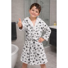 Lunga Vita Garson Beden Lüks Kadife Çocuk Bornozu 10-14 Yaş Baskılı Desenli One Size Genç Kız Erkek Bornozu