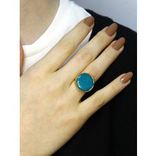 Esha Doğal Taş Ceyt Doğal Taşlı Kadın Altın Kaplama Ayarlanabilir Yüzük EUY87M