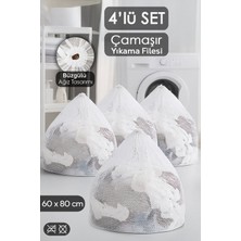 Meleni Home 4'lü Perde ve Çamaşır Yıkama Filesi Seti - Büyük Boy Ipli Yıkama Filesi 60X80 cm Beyaz