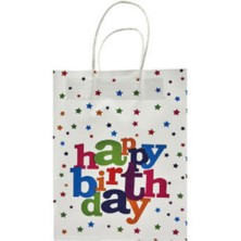 Beyaz  6'lı Kağıt Happy Birthday Hediye Çantası