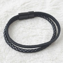 Uretti - Ali 7128 1562 El Yapımı Siyah Deri Bileklik