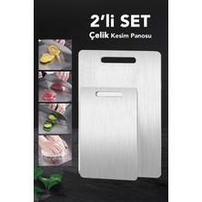 Meleni Home 2'li Paslanmaz Çelik Kesme Tahtası Seti - Antibakteriyel Yüzey Hijyenik Doğrama Kesim Panosu