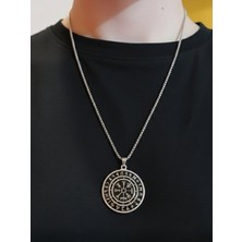 Punky Store Viking Pusula Erkek Kolye Ucu – Retro Iskandinav Rune Desenli Paslanmaz Çelik Madalyon Kolye | Sevgililer Günü Hediyesi
