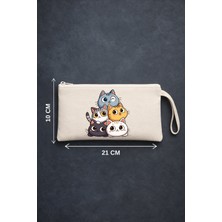 Maki Craft Kawaii Tarzı 5'li Sevimli Kedi Ailesi Baskılı Fermuarlı Bez Kalemlik