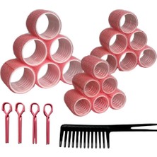 1237 Pembe - 37 Parça Saç Bigudisi Seti - Tüm Saç Tipleri Için Saç Kıvırıcıları, 3 Boy, Klips, Tarak