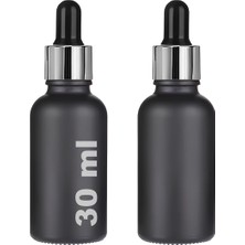 30 ml Mat Siyah Cam Damlalıklı Serum Şişesi 30 cc Renkli Metal Kapaklı Dropper Cam Şişe 2 Adet (Gümü