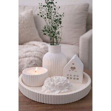 Akanart 5’li Dekoratif Mum, Çizgili Vazo ve Mumluk Seti