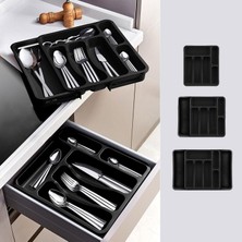 Siyah Açılabilir Ayarlanabilir Kayar Kaşıklık Çekmece Içi Bıçak Kaşık Çatal Düzenleyici Çift Kanat