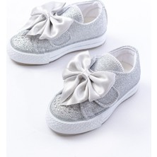 Kız Çocuk Siyah Kaydırmaz Taban Işıklı Fiyonklu Taşlı Spor