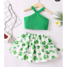 Kız Çocuk Yonca Desenli Alt Üst Takım