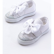 Kız Çocuk Siyah Kaydırmaz Taban Işıklı Fiyonklu Taşlı Spor