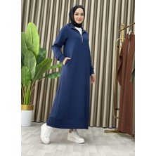 Mismoly Fermuar Detaylı Cepli Spor Uzun Örme Tesettür Elbise