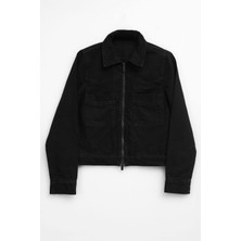 Markapia Kadın Fermuarlı %100 Pamuk Siyah Jean Ceket